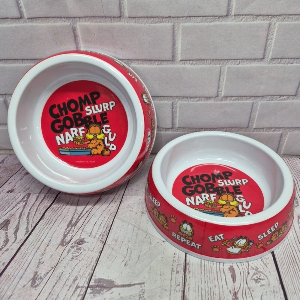 Nickoledin Garfield Bowl Dog Cat Food Water Dish, Red,‎ 7in, Lot Of 2
